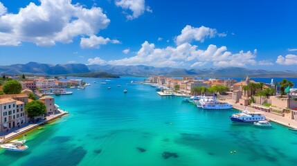 Obraz premium Panoramic view of a port city in Europe