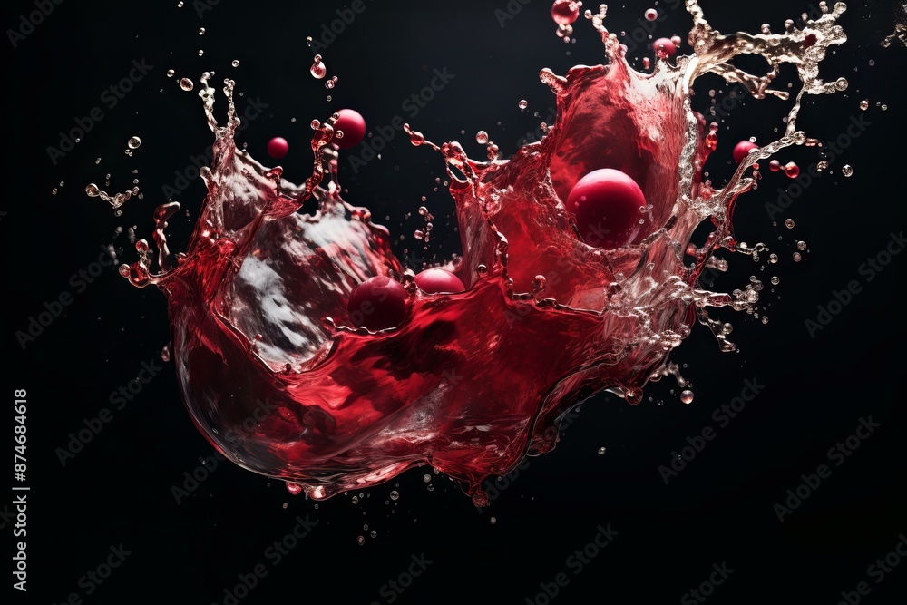 Poster high-speed capture of a vibrant red liquid explosion, creating an abstract splash pattern