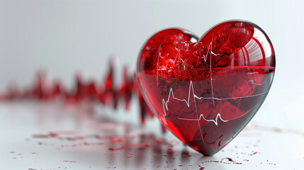 Human heart with red pulse lines. Health and cardiology concept