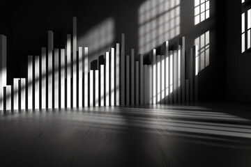 Abstract black and white 3D bar diagram on reflective surface