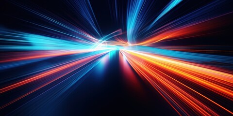 Glowing blue and orange streaks of light in a dark background