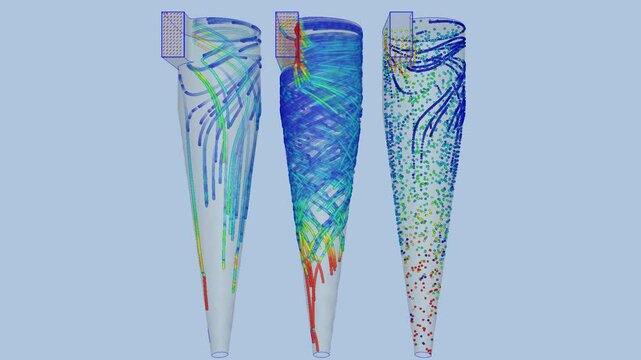 CFD simulation Computational fluid dynamics - 3 industrial cyclones airflow simulation	