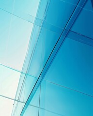 Fototapeta premium Sky Blue Hue Minimalistic Glass architecture in a Modern Atmosphere, future smart office, business concept, Graphic Resources, Wallpapers, Brochure, Websites, banner design, Advertising, background