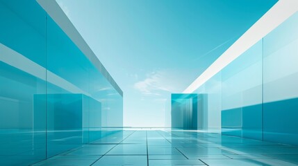 Sky Blue Hue Minimalistic Glass architecture in a Modern Atmosphere, future smart office, business concept, Graphic Resources, Wallpapers, Brochure, Websites, banner design, Advertising, background