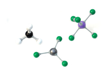 Simulate Shape of covalent molecules on white background. Soft and selective focus.