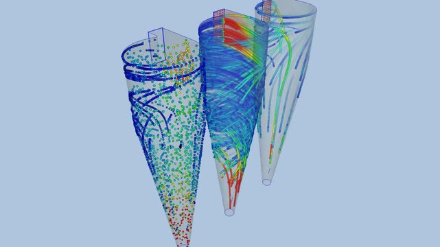 CFD simulation Computational fluid dynamics - 3 industrial cyclones airflow simulation	