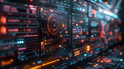 Fototapeta premium Futuristic holographic interface with neon in advanced technology.