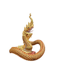 Fototapeta premium Naga stucco head and tail gold brown texture isolated on white background , clipping path