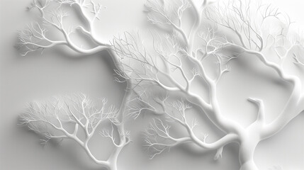 Abstract tree pattern with neural network on white background