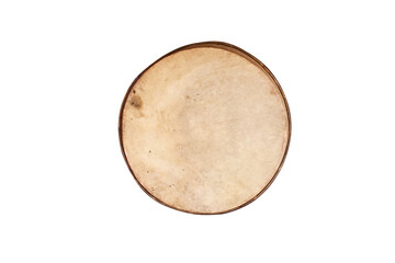 Traditional Thai northern old drum leather brown texture isolated on white background , clipping path