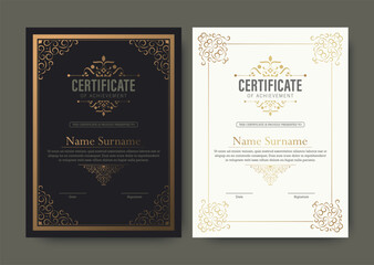 Certificate of achievement template with vintage gold border - Vector