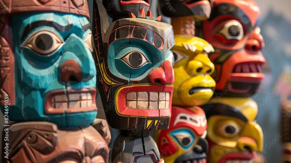 Aufkleber a totem pole with a nod to pop culture featuring tv and movie characters instead of traditional figu