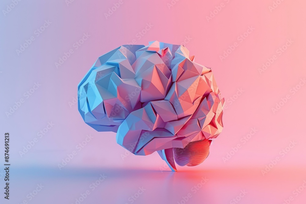Poster a 3d rendering of a brain made out of paper. ai.