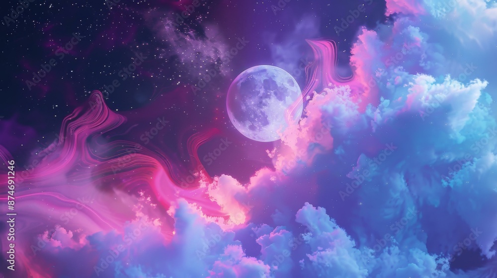 Wall mural a colorful sky with clouds and the moon in it. ai.