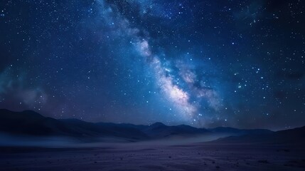 Fototapeta premium Majestic Night Sky with Milky Way over Deserted Mountain Landscape