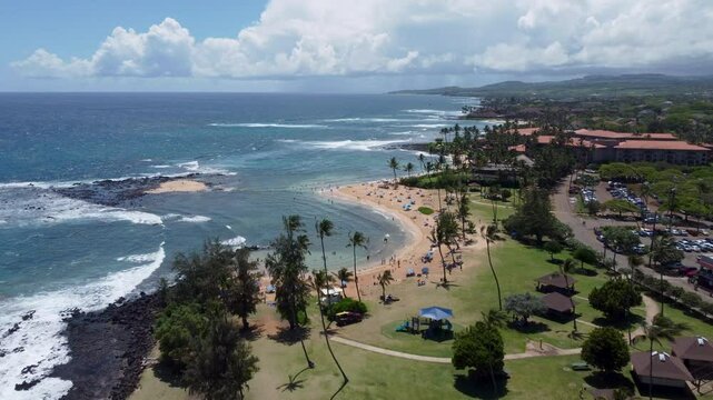 4K drone video of the island of Hawaii over the beaches of Lihue, Kauai. Near Waikiki Beach, Na Pali Coast, Haleakala National Park, Moloka'i's Kalaupapa