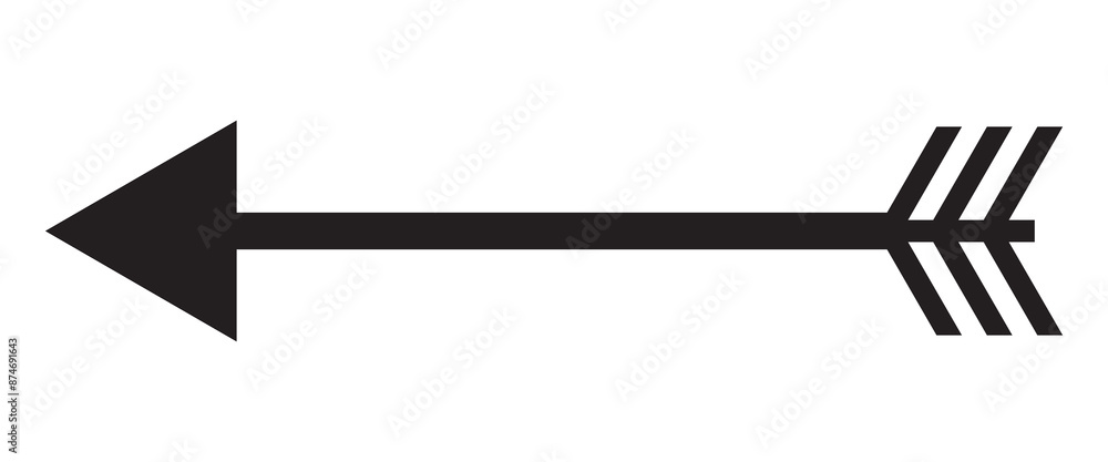 Poster straight left pointing long arrow, left thin line, black cursor, horizontal element, thick pointer v