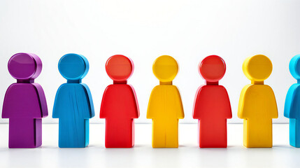 Colorful wooden people figures on white background.
