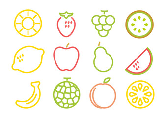 フルーツの線画アイコンセット（線は拡張していませんので編集が可能です）
