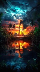 Environmental Awareness captured in the juxtaposition of industrial progress against untouched natural beauty.