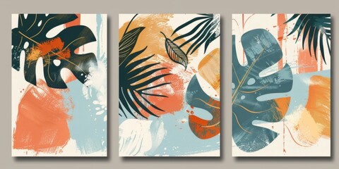 Obraz premium High-Resolution AI-Generated Abstract Watercolor Illustration Art Canvas with Textured Brushstrokes and Gold Trim Featuring Botanical and Floral Designs for Elegant Interior Decoration