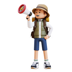 3D Traveller Character Holding Megaphone