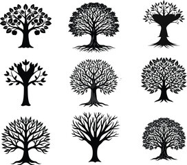 set of trees silhouettes