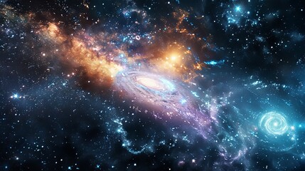 Obraz premium A cosmic background with swirling galaxies and distant stars, providing a sense of wonder and infinite possibilities.