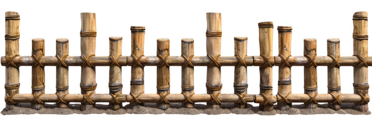 A bamboo fence is against a transparent background, captured with a camera.