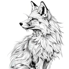 Obraz premium A realistic line art style image of a fox on a white background
