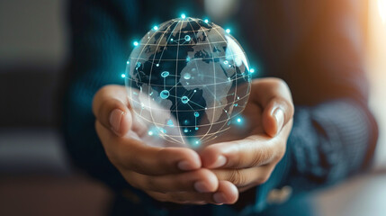 Individual holding dotted globe