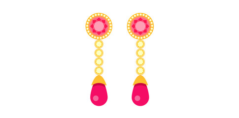 Doodle Drop Pink Fashion Earrings Vector Illustration.	