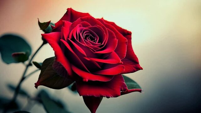  Red rose opening and withering against black background