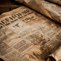 Old-fashioned newspaper with headlines about historic stock market crash, [historic economic downturn], [vintage financial crisis]