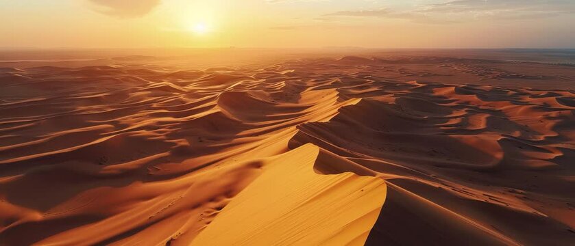 Beautiful nature landscape. Aerial view of the sand dunes. Sand dunes in the desert during sunset. 