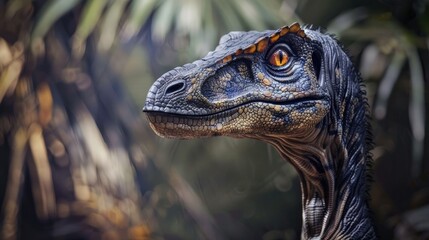 Fototapeta premium Majestic Troodon Predator Prowling in Cretaceous Landscape with Dramatic Angles and Muted Tones