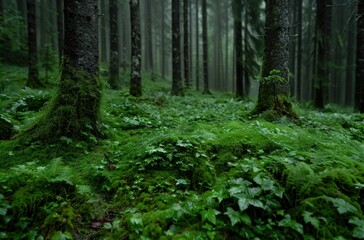 Fototapeta premium lush green forest with moss-covered trees
