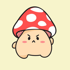 hand drawn cute mushroom angry vector character for elements, clipart