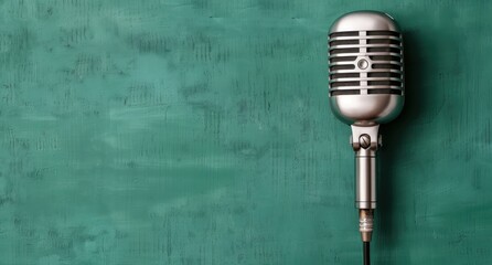 Fototapeta premium retro microphone on green background