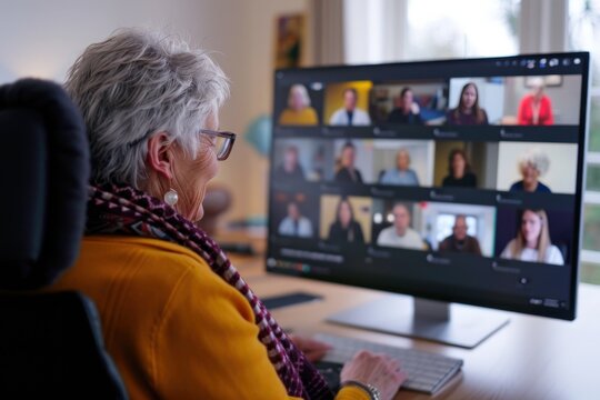 Elderly Woman Participating in Online Video Conference