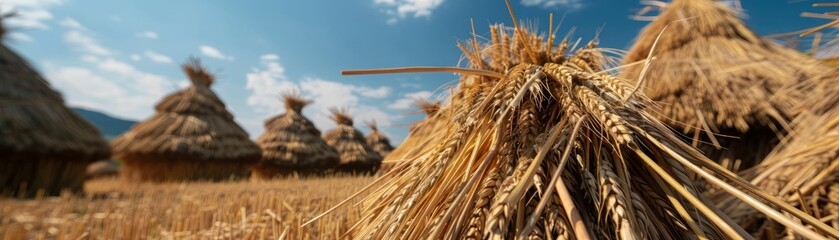 Close-up of Wheat Sheaves in a Field.
