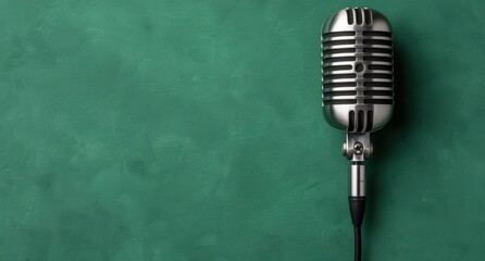 Fototapeta premium vintage microphone on green chalkboard background