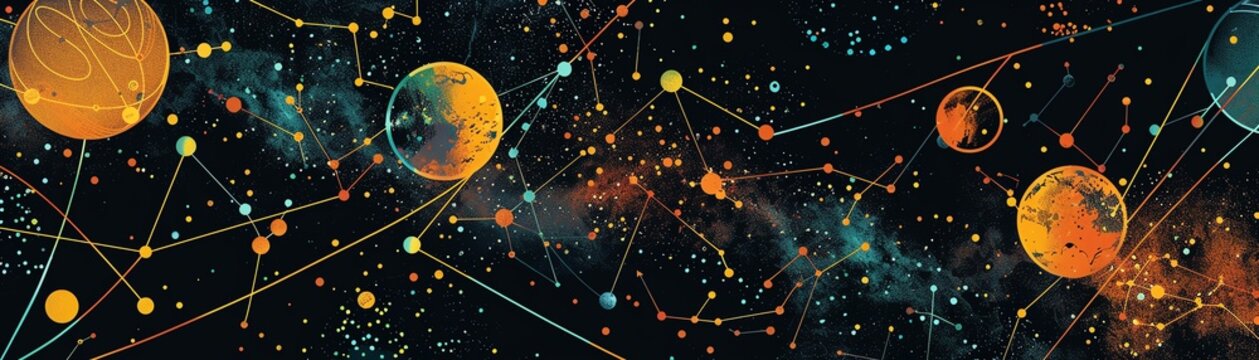 Ancient constellations, historical star charts, flat design illustration