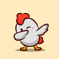 hand drawn cute cartoon chicken dabbing vector design for elements, clipart