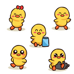 duck Clipart, Cute Animal Set. cute duck illustration vector image. perfect for Stickers, Prints for Clothing, Coloring Pages.
