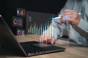 Business growth target management system concept, Businessman analyze business and planning system in the company, Human, KPI, Data collection graph Development to successม, Motivation of organization