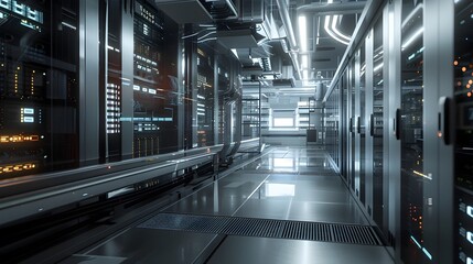Obraz premium Futuristic Data Center: A Cutting-Edge Showcase of Advanced Computing and Information Technology