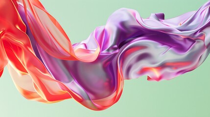Fototapeta premium 3D render of a vibrant mix purple and red abstract background with irregular shapes, creating a dynamic style object at the upper part of the picture on a pastel green isolate background