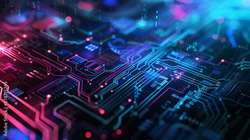 Poster a modern tech background with circuit patterns and digital elements, ideal for technology and innova