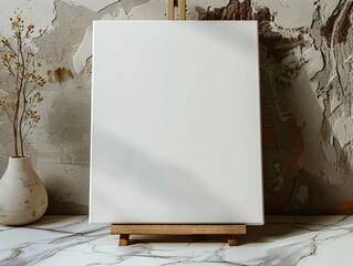 Mock up blank canvas with marble wall, signage mock up, card mock up 